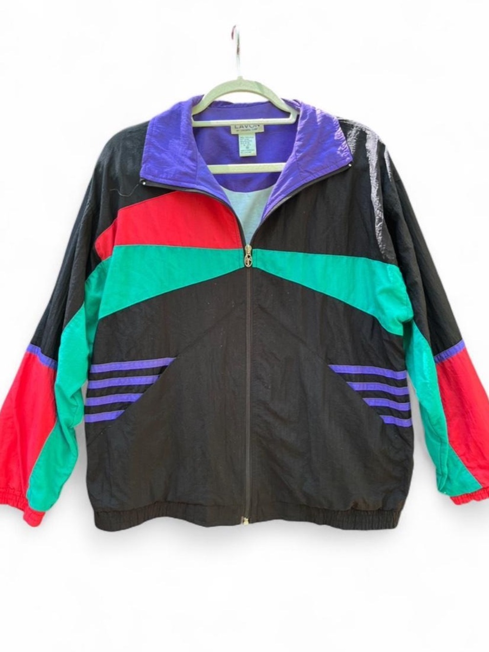 Lavon Colorblock Vintage Bomber Jacket in Black, Teal & Red